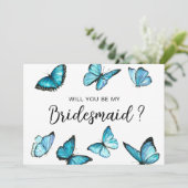 Trendy Blue butterflies. Zal je mijn Bridesmaid zi Kaart (Staand voorkant)
