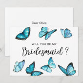Trendy Blue butterflies. Zal je mijn Bridesmaid zi Kaart (Voorkant / Achterkant)