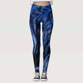 Trendy Blue en Black Abstract Swirl Design Leggings