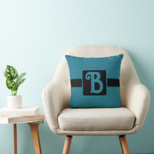 Trendy Blue en Black Stippen Monogram Sierkussen