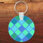 Trendy Blue en Green Diamond Pattern Sleutelhanger (Voorkant)