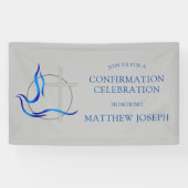 Trendy Blue en Grey Cross Dove Bevestiging Spandoek (Horizontaal)