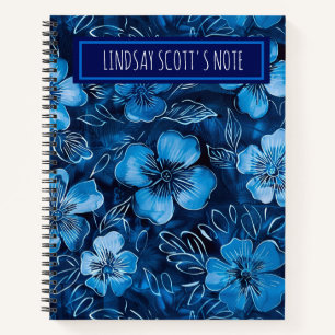 Trendy Blue Floral Custom Name Keepsake Notitieboe Notitieboek