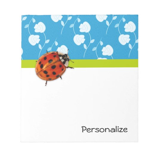 Trendy Blue Floral Ladybug met naam Notitieblok (Voorkant)
