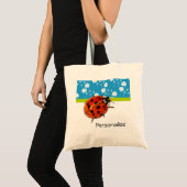 Trendy Blue Floral Ladybug met naam Tote Bag (Voorkant (product))