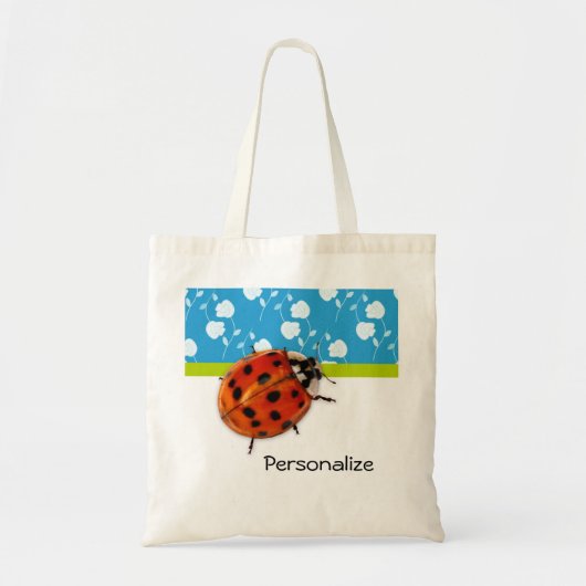 Trendy Blue Floral Ladybug met naam Tote Bag (Voorkant)