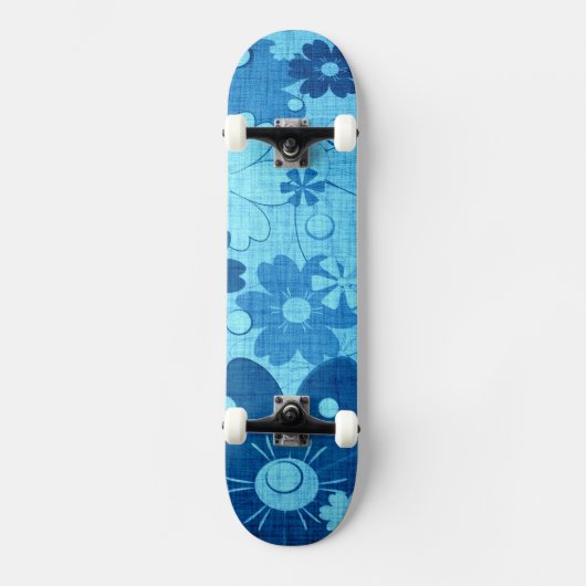 Trendy Blue Flower  Skateboard (Voorkant)