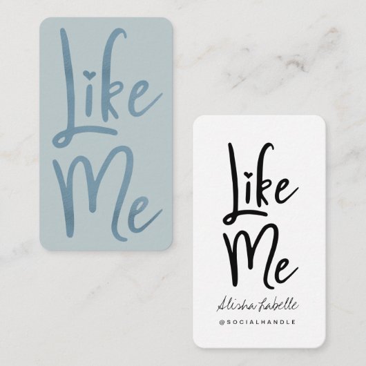 Trendy Blue Folie Brush Script Like Me Social Medi Visitekaartje (Voorkant / Achterkant)