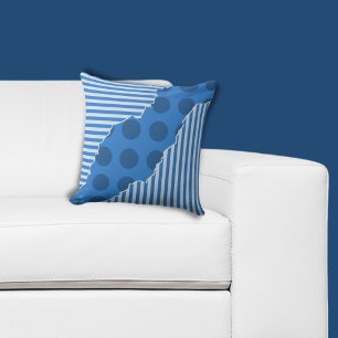 Trendy Blue Geometric Layered Stripes & Stippen Kussen