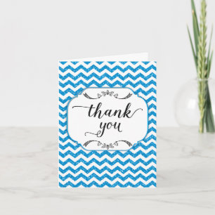 Trendy Blue Glitter Chevron bedankkaart