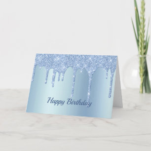 Trendy Blue Glitter Drift Graphic Birthday Kaart