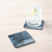 Trendy Blue Gold Agate Geode Marble Monogram Bier Onderzetter (Rechterzijde)