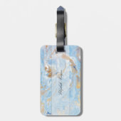 Trendy Blue Gold Stone Marble Texture, Monogram Bagagelabel (Achterkant verticaal)