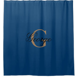 Trendy Blue Gold Stylish Monogram Modern Douchegordijn
