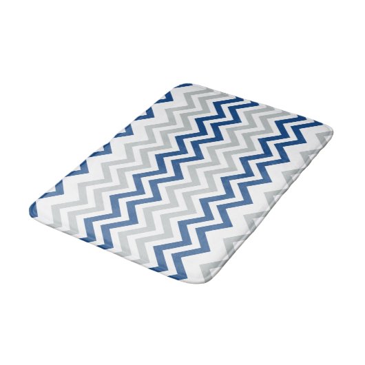 Trendy Blue Gray White Chevron Pattern Badmat (Gekanteld)