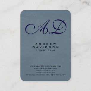 Trendy Blue Grey Handwriting Script Monogram Visitekaartje