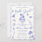 Trendy Blue Hand Drawn Scribble Fun Vrijgezellenfe Kaart (Voorkant)