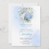 Trendy Blue Hydrangea Gold Flowers Wedding Invite Kaart (Voorkant)