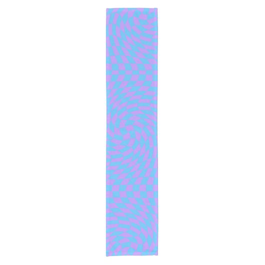 Trendy Blue & Lavender Paars Checkered Pattern Korte Tafelloper (Voorkant)