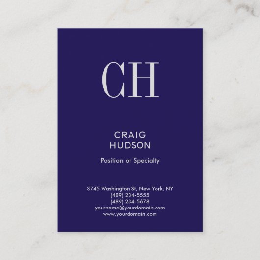 Trendy Blue Monogram Professional Visitekaartje (Voorkant)