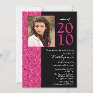 Trendy Blue & Pink Photo Afstuderen Invitation Kaart