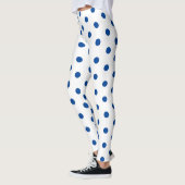 Trendy Blue Polka dot Pattern On White Retro  Leggings (Links)
