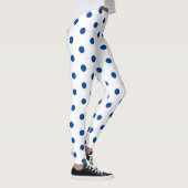 Trendy Blue Polka dot Pattern On White Retro  Leggings (Rechts)