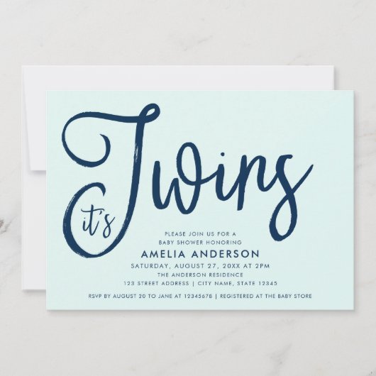 Trendy Blue Script Mint Het is Twins Baby shower Kaart (Voorkant)