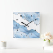 Trendy Blue Silver Agate Vierkante Klok (Huis)