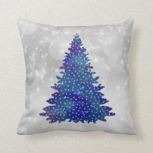 Trendy Blue Silver Glitter Tree Kerstmis Kussen