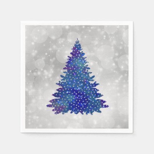 Trendy Blue Silver Glitter Tree Kerstmis Servet (Voorkant)