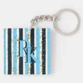 Trendy Blue Stripe Gold Glitter Monogram Glam Sleutelhanger (Achterkant)