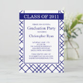 Trendy Blue Stripes Afstuderen Invitation Kaart (Staand voorkant)