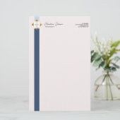 Trendy Blue Stripes Gold Logo Briefpapier (Staand voorkant)