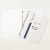 Trendy Blue Stripes Gold Logo Planner (Display)