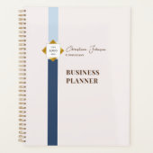 Trendy Blue Stripes Gold Logo Planner (Voorkant)
