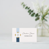 Trendy Blue Stripes Gold Logo Visitekaartje (Staand voorkant)