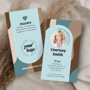 Trendy Blue & Taupe Groovy Retro Logo Foto Visitekaartje