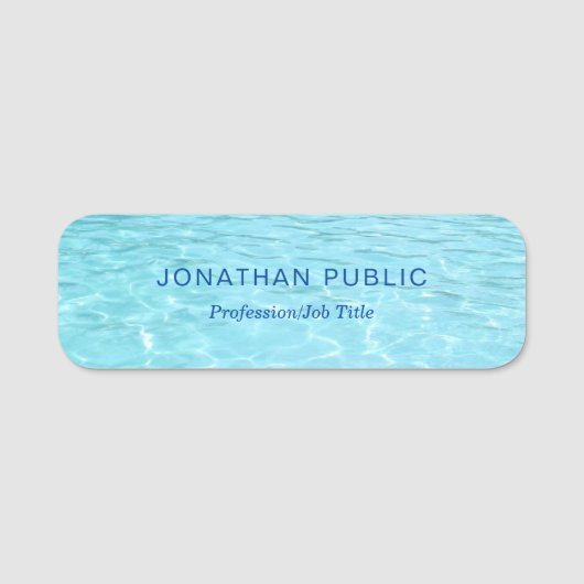 Trendy Blue Water Natuur Elegant Sjabloon Modern Naamplaatje (Voorkant)