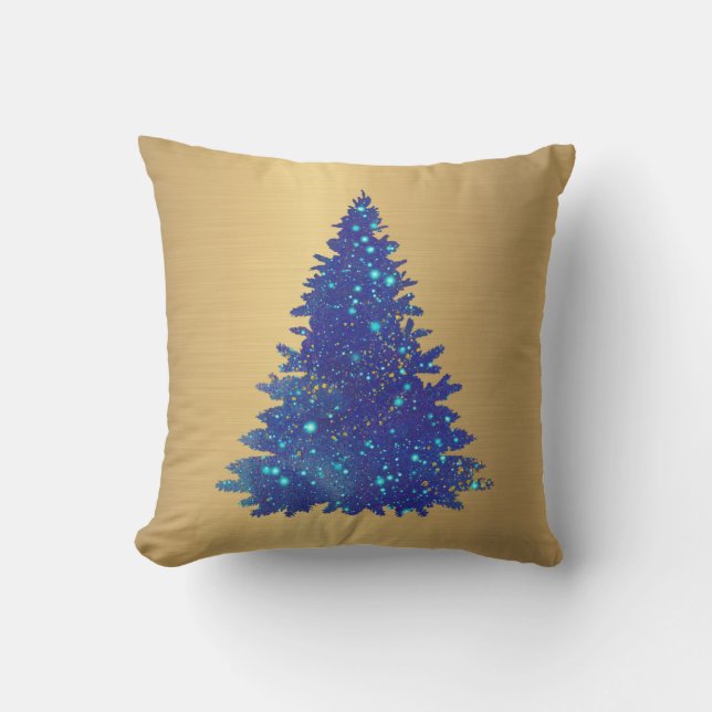 Trendy Blue Waterverf Glitter Tree Kerstmis Kussen (Voorkant)