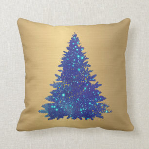 Trendy Blue Waterverf Glitter Tree Kerstmis Kussen