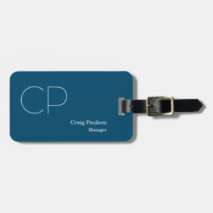 Trendy Blue White Minimalist Modern Monogram Bagagelabel