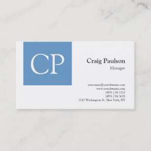Trendy Blue White Modern Monogram Visitekaartje