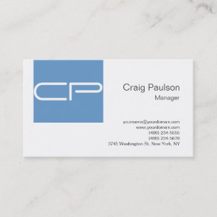 Trendy Blue White Modern Monogram Visitekaartje