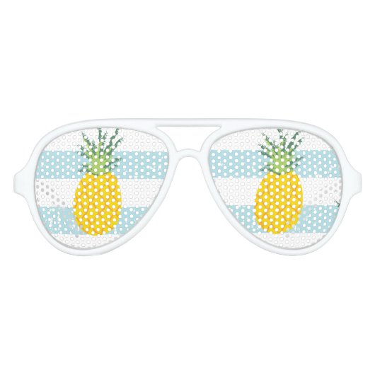 Trendy Blue White Stripes Pineapple Pattern Aviator Zonnebril (Voorkant)