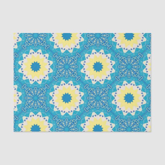 Trendy Blue & Yellow Ornamental Geometric Pattern Tissuepapier (Voorkant)