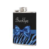 Trendy Blue Zebra print FAUX Glitz Bow met naam Heupfles (Links)
