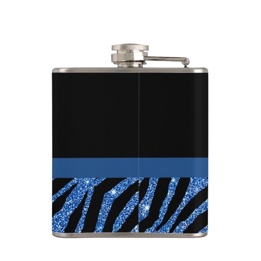 Trendy Blue Zebra print FAUX Glitz Bow met naam Heupfles (Achterkant)