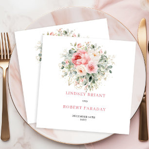 Trendy Blush Bloem Gouden Minimalistische Trouwser Servet