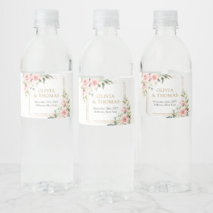 Trendy blush bloemengoud schittert eucalyptus waterfles etiket